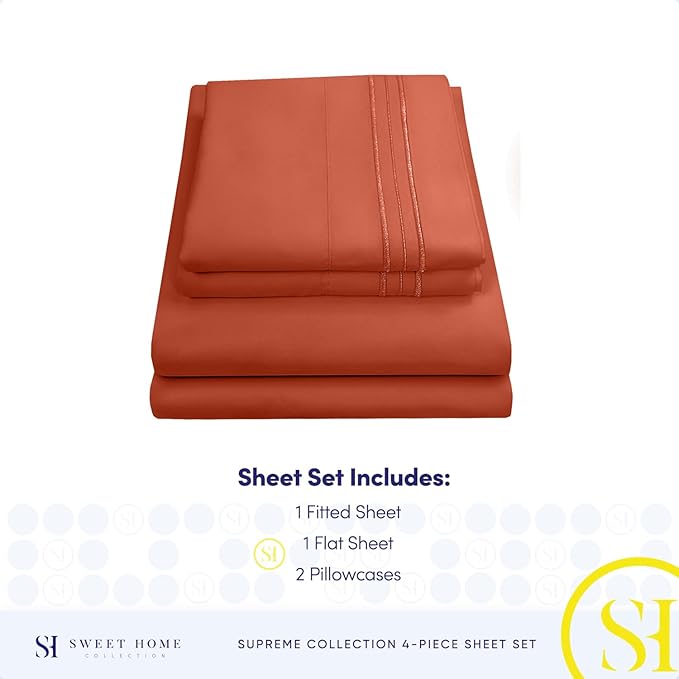 Full Size Sheet Sets - Breathable Luxury Sheets with Full Elastic & Secure Corner Straps Built In - 1800 Supreme Collection Extra Soft Deep Pocket Bedding Set, Sheet Set, Full, Rust