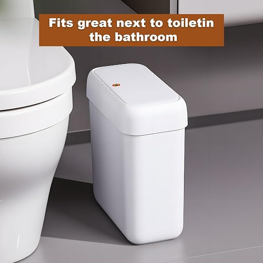 funest 2 Pack Bathroom Trash Can with Lid, 3 Gal/12 L & 2.7 Gal/10L Garbage Can with Pop-Up Lid, Small Spaces Plastic Trash Can, Slim Trash Bin Waste Basket for Bathroom,Rv, Office, White - Image 2
