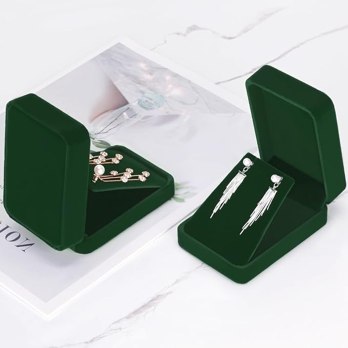 LETURE 2 Pieces Velvet Jewelry Gift Boxes for Necklace Pendant Earring Bracelet, Small Jewelry Storage Display Case for Christmas Wedding Engagement Birthday Anniversary (Green) - Image 7