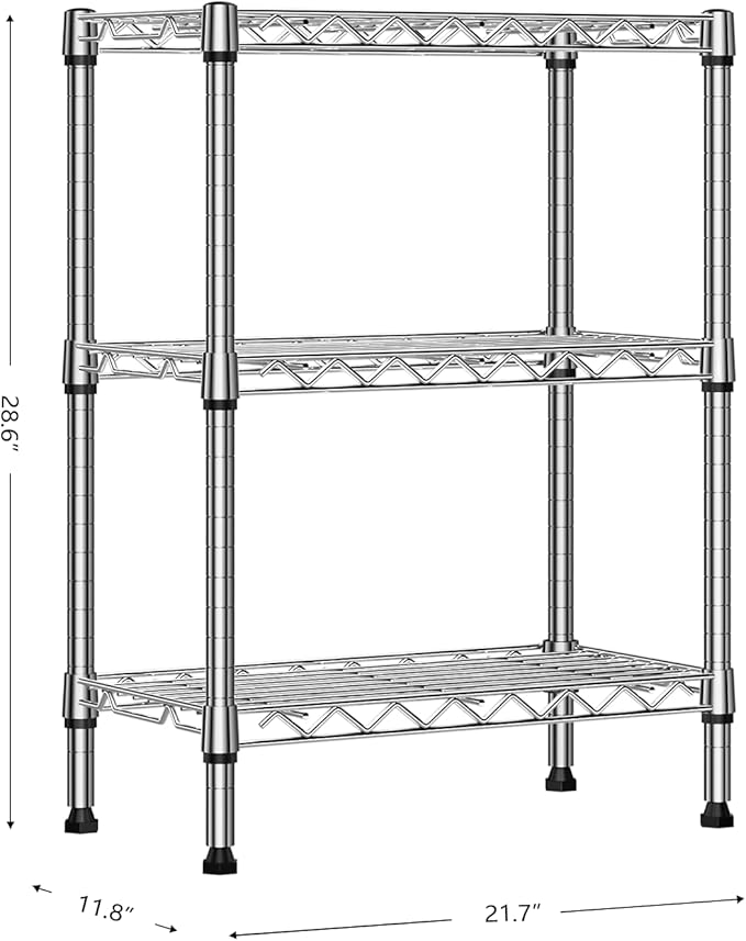 M MZG 750 lbs 3 Tier Shelf Metal Storage Shelves Wire Rack Closet Organizers with PP Board for Garage Kitchen Bathroom Laundry Chrome 11.8" D x 21.7" W x 28.6" H - Image 3