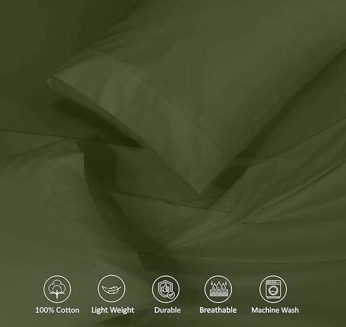 RUVANTI 100% Cotton Sheets – Twin Size Percale Bedding, Cooling & Breathable, Durable with a Crisp, Soft & Comfortable Feel, 16" Deep Pocket, 3-Piece Set, Chive