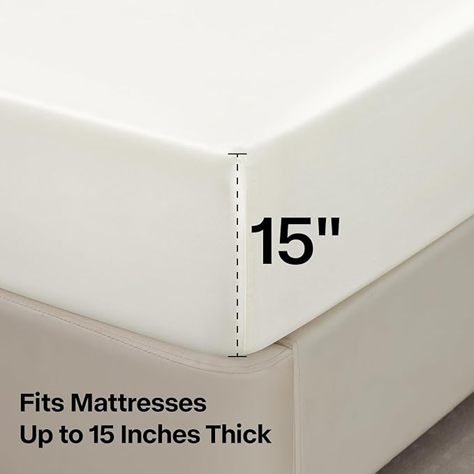 BEDELITE Satin Sheets Queen Size Bed Set, Luxury Soft Ivory White Silky Sheets for Hair and Skin, Similar to Silk Bed Sheets Set 4 Pieces （1 Deep Pocket Fitted Sheet, 1 Flat Sheet, and 2 Pillowcases）