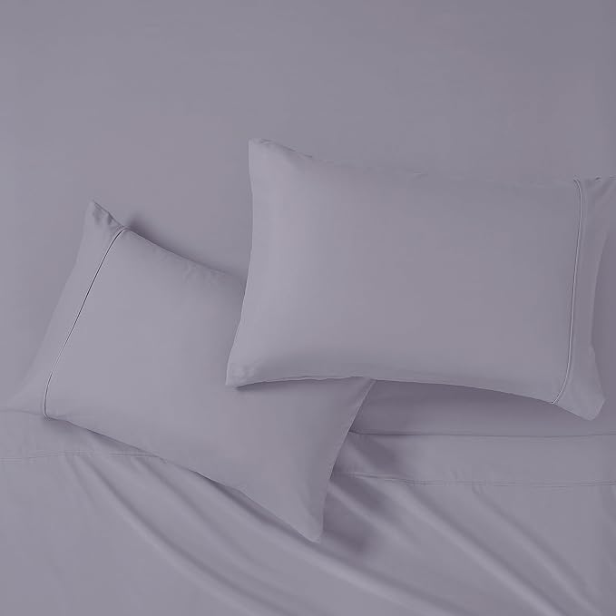 Modern Threads Soft Microfiber Solid Sheets - Luxurious Microfiber Bed Sheets - Includes Flat Sheet, Fitted Sheet with Deep Pockets, & Pillowcases Lilac Marble California King