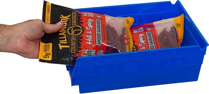 Akro-Mils 30150 Plastic Shelf Bins, Heavy Duty Storage Bins for Garage, Closet, and Drawer Organization, 12" x 8" x 4", Blue, 12-Pack - Image 7