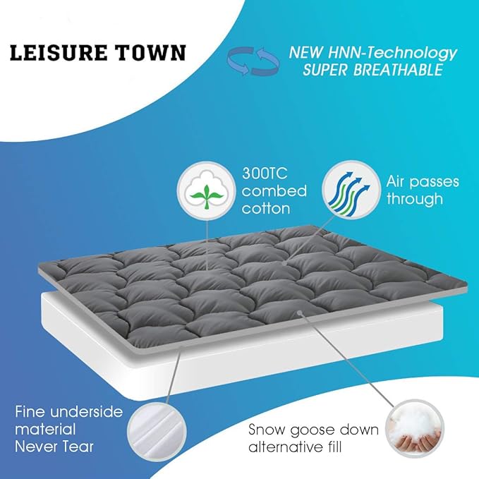 LEISURE TOWN Cotton Full Mattress Pad Fitted Quilted Mattress Cover Pillow Top Mattress Topper Cooling Soft Breathable Mattress Protector with 8-21 Deep Pocket,Machine Washable (54x75 Grey)