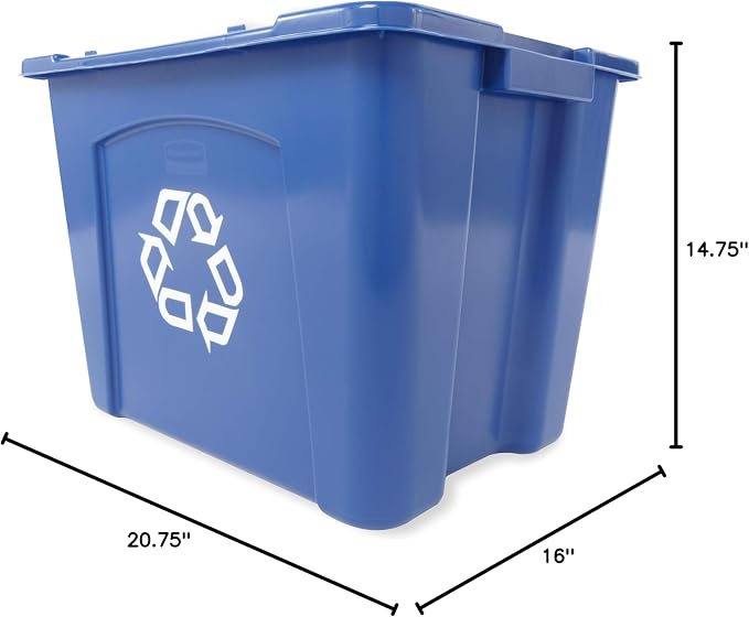 Rubbermaid Commercial Products, Recycling Bin/Box, Stackable, 14 GAL, Blue, for Indoors/Outdoors/Garages/Homes/Commercial Facilities - Image 6
