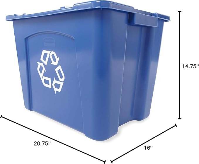 Rubbermaid Commercial Products Stackable Recycling Bin, 14 Gallon, Blue Storage Container, for Garage/Kitchen use for Boxes/Paper Recycle (Pack of 6) - Image 6
