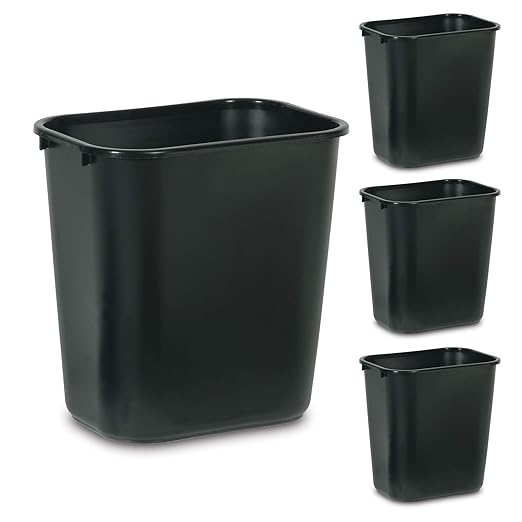 Rubbermaid Commercial Products Wastebasket/Trash Can, 7-Gallon/28-Quart, Black, Plastic, for Bedroom/Bathroom/Office, Fits Under Desk/Sink/Cabinet, Pack of 4 by RubbermaidCommercialProducts
