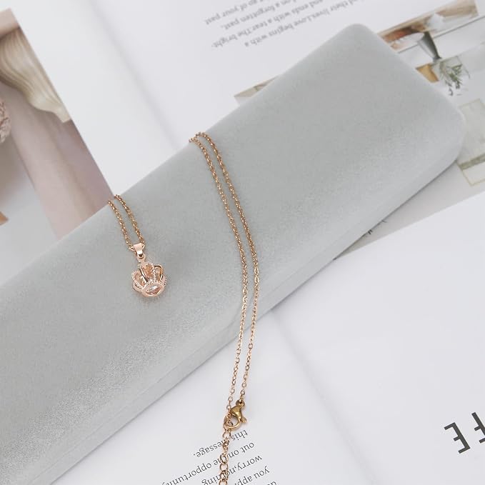 KUKUVR 2 Pieces Metal Velvet Necklace Bracelet Gift Box, Soft Lining Bracelet Pendant Long Chain Organizer Holder Display Case for Wedding Engagement Birthday Anniversary (Grey) - Image 5
