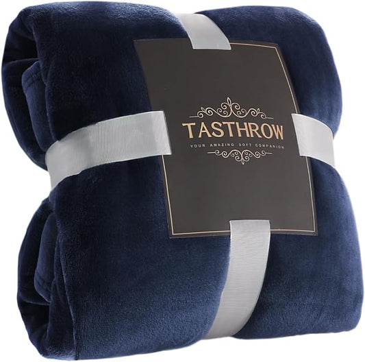 TASTHROW Large Flannel Fleece Throw Blanket, 60×80 Inch - Cozy Lightweight Thick Blanket - All Seasons Suitable for Women, Men and Kids (Navy)