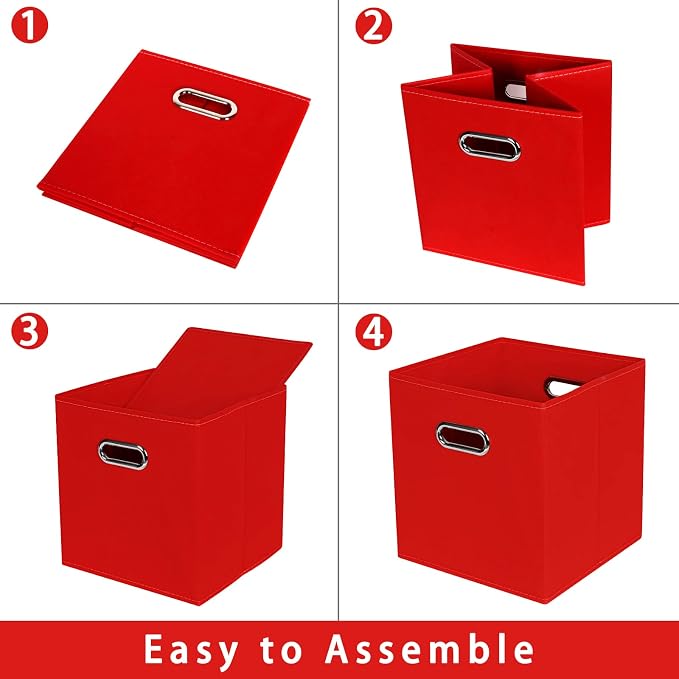 Fabric storage bins Cubes, Fabric Cube Organizer with Handle, Foldable Cube Bins for Cloth or Accessary Storage, 11x11x11, Set of 6, (Red) - Image 6