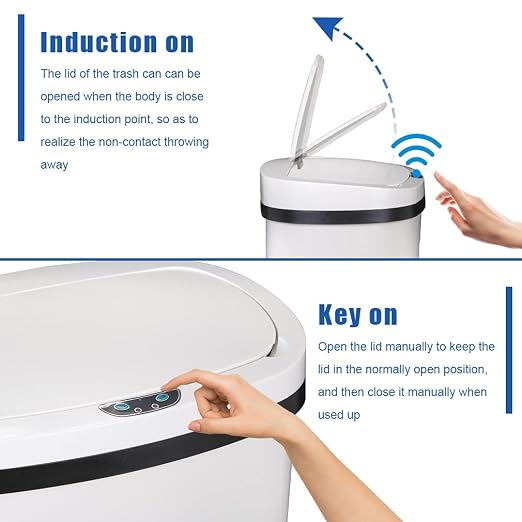 Kitchen Trash Can Office Bathroom Bedroom Waste Bin with Lid Automatic Sensor Touch Free Stainless Steel Garbage Can 13 Gallon / 50L,White - Image 5
