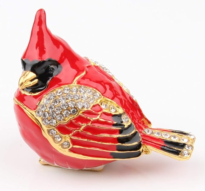 SEVENBEES Cardinal Bird Trinket Box Metal Enameled Animal Figurines Collectable Wedding Jewelry Ring Holder Organizer - Mothers Day Gifts by SEVENBEES