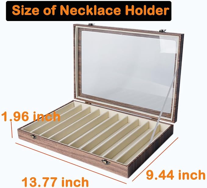 Glass Lid Necklace Organizer Box Transparent Necklace Holder Organizer Velvet Necklace Display Box Clear Lid Jewelry Storage Stackable Necklace Display Case for Women Girls (Style C) - Image 6