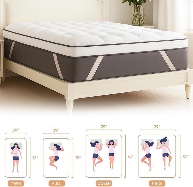 Memory Foam Mattress Topper Queen, 3 Inch Extra Thick Shredded Foam, 100% Cotton Mattress Pad Cover, Breathable & Skin-Friendly Queen Size Mattress Topper for Back Pain Relief