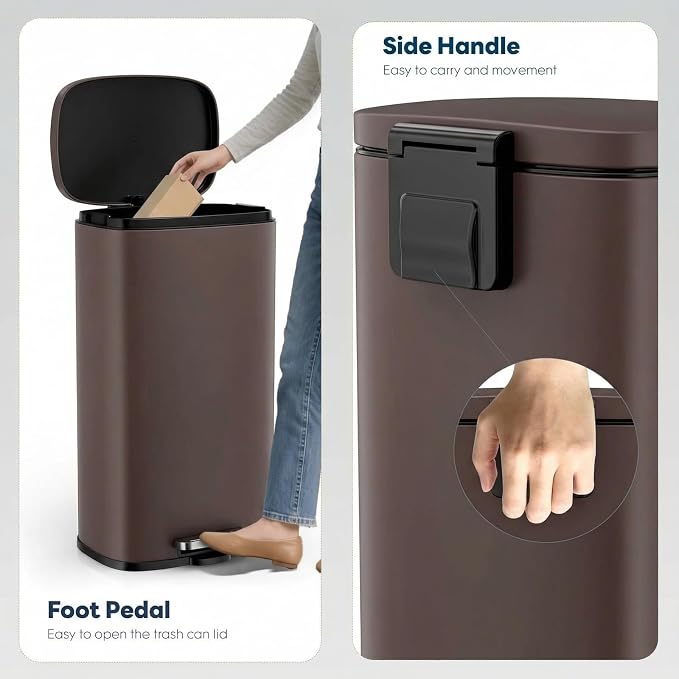 8 Gal Kitchen Trash Can, 30L Recycling or Garbage Bin, Brushed Stainless Steel Waste Basket, Soft&Quiet Close Dustbin, with Step-On Pedal, Removable Inner Bucket, for Home, Office, Living Room - Image 5