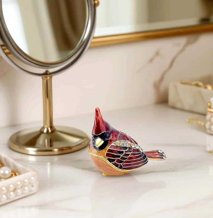 Elegant Cardinal Bird Jewelry Trinket Boxes Hinged .Keepsake Ring Box Necklace Earrings Organizer.Cardinals Gifts for Women Bird Figurines Home Decor. - Image 8