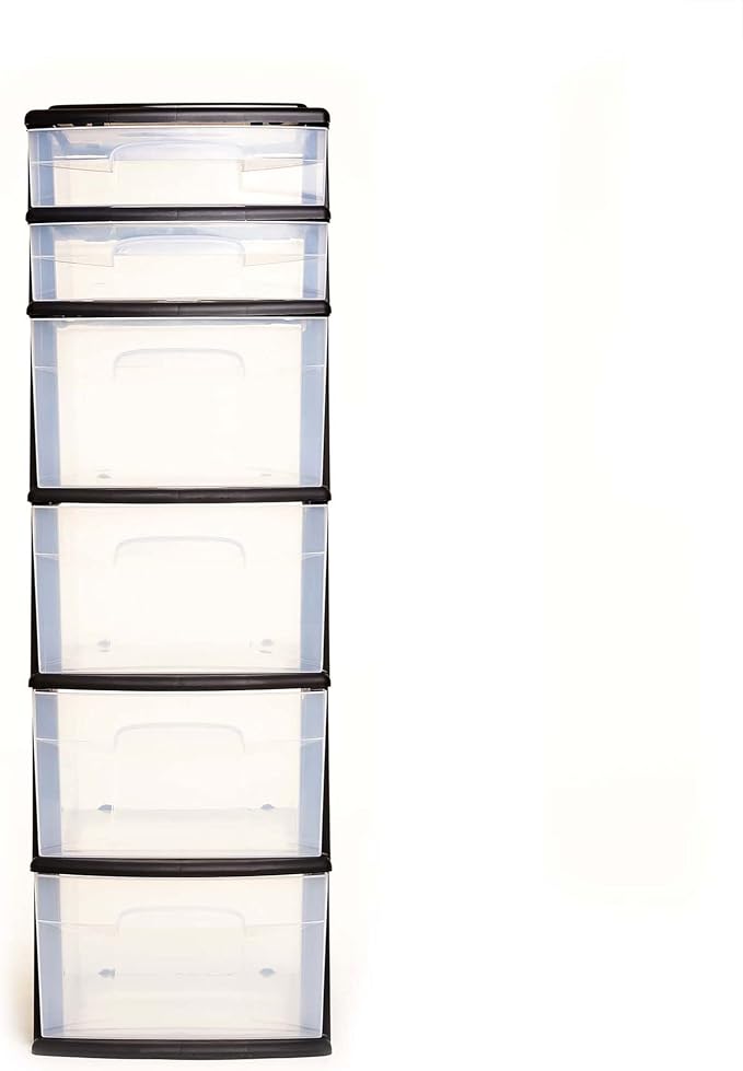 HOMZ Drawer Tower, 6-Tier Clear Plastic Storage Organizer Cart, Black Frame - Heavy-Duty Organizing Drawers for Home, Bedroom, and Closet Organization - Image 8