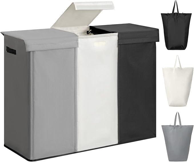 WOWLIVE 230L Laundry Baseket with Lid and Removable Laundry Bags,Large Laundry Hamper 3 Section Collapsible Dirty Clothes Hamper with Handles for Laundry Room,College Dorm,Bathroom by WOWLIVE