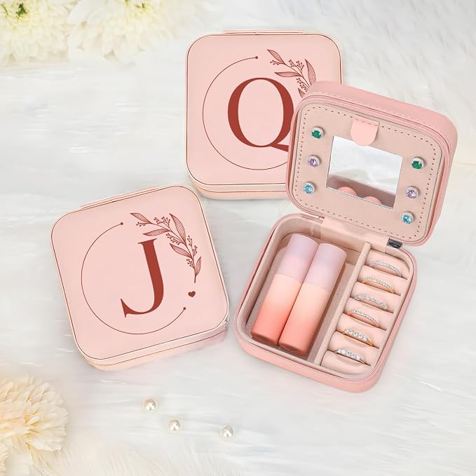 SANDJEST Personalized Jewelry Box, Pink Small Travel Jewelry Box with Initial J, Monogrammed Jewelry Case Organizer for Girls Women Teen, Mini Travel Essentials Gifts for Christmas Birthday - Image 7