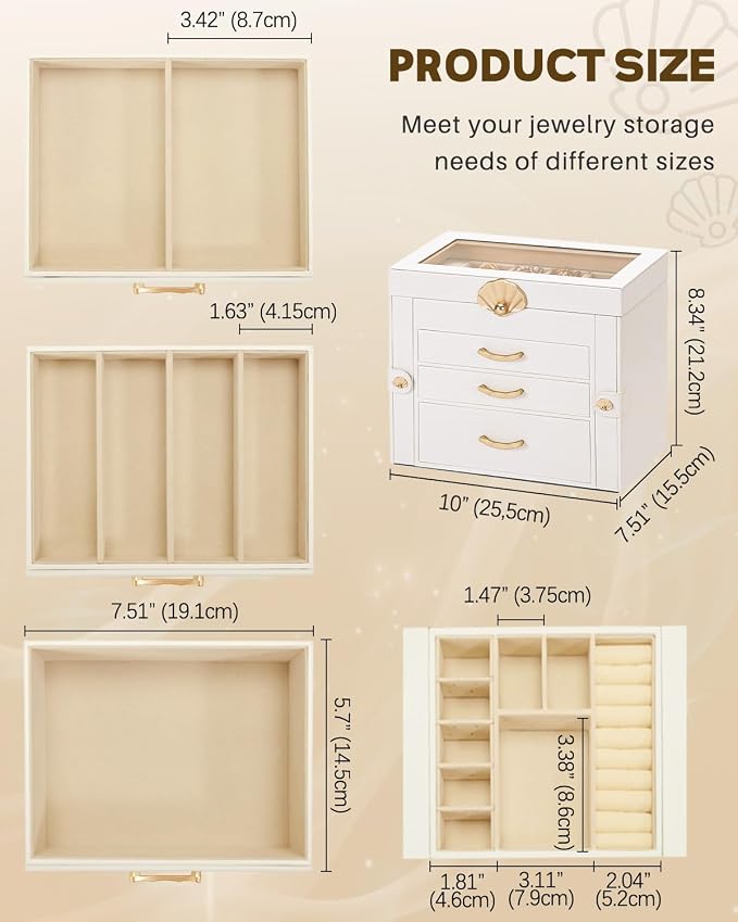 Enthralite Jewelry Box with 3 Drawers : Jewelry Display Organizer for Earrings Necklaces - Gift for Girls Women | White - Image 7