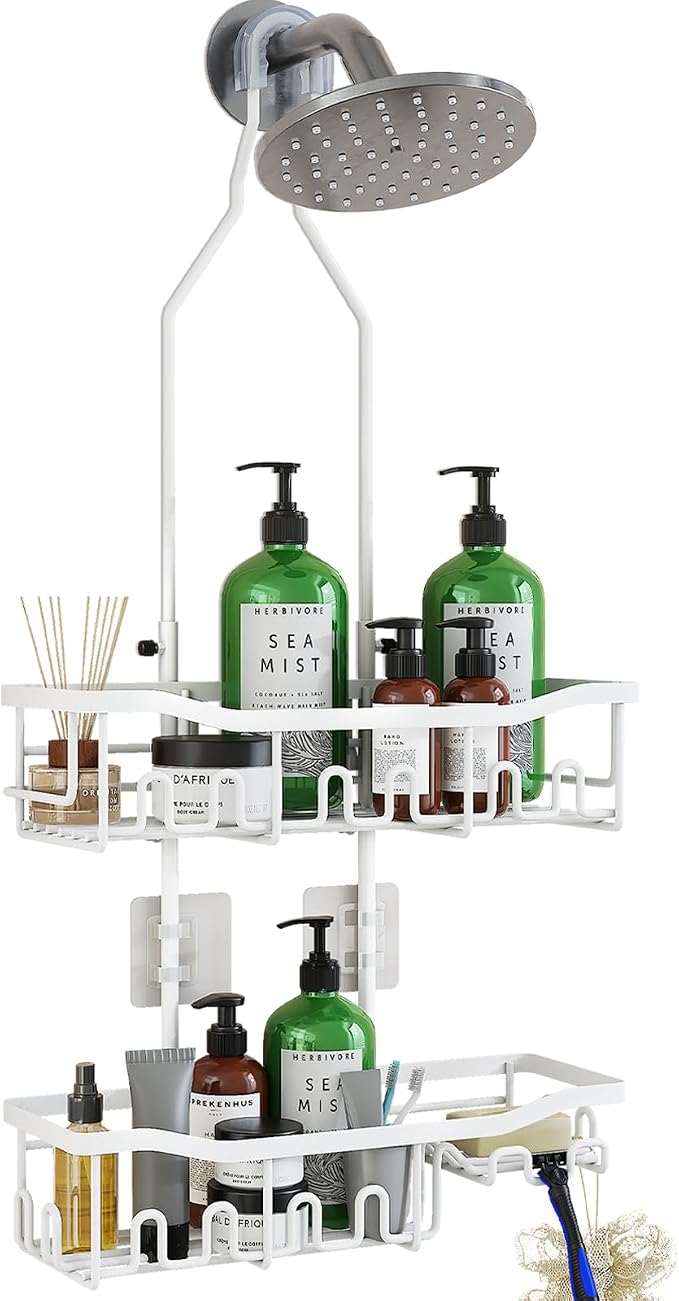 Upgraded Extended Length Shower Organizer with Hooks, Rustproof Shampoo Soap Holder, Large Hanging Bathroom Caddy by Joqixon