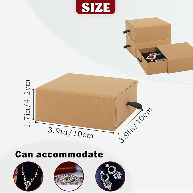 Nsmykhg Jewelry Gift Box Velvet-Lined,12 Pack Compact Drawer Style for Earrings & Rings, Necklace & Bracelet Organizer, 3.93x3.93x1.65 Inches, Stackable Elegant Jewelry Display & Storage Box (Kraft) - Image 2