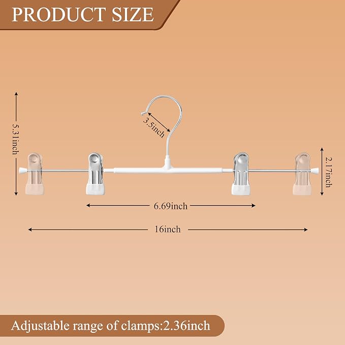 Pants Hangers with Clips for Women 20 Pack 16Inch Adjustable Heavy Duty Space Saving Skirt Hangers Non-Slip Trousers, Jeans Clothes,Shorts White - Image 2