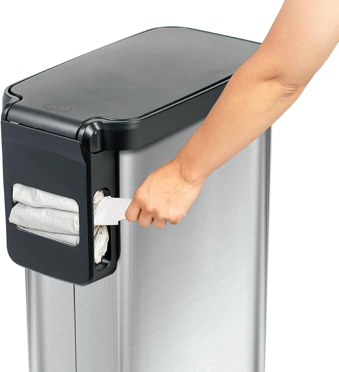 Glad Slim Trash Can with Clorox Odor Protection - Narrow Kitchen Garbage Bin with Soft Close Lid, Step On Foot Pedal and Waste Bag Roll Holder, Stainless Steel, 12 Gallon/45 Liter - Image 6