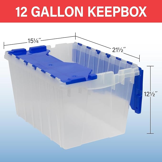 Akro-Mils KeepBox 12 Gallon Storage Container, Nesting and Stackable Plastic Storage Box with Lid Attached, Clear Tote for Garages, Closets, and Moving, 21-1/2" x 15" x 12-1/2", Clear/Blue - Image 3