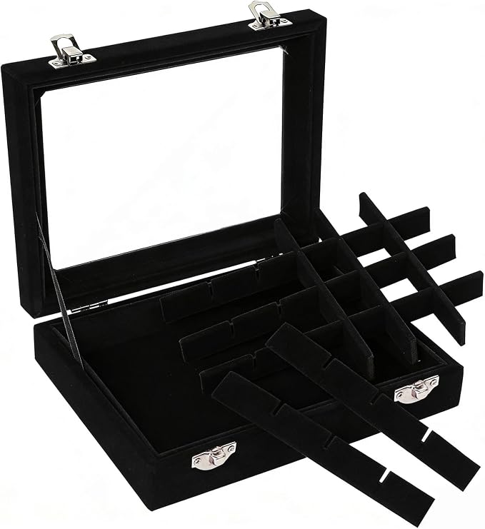 Velvet Jewelry Box 24 Grid Jewelry Earrings Display Organiser Box Ring Tray Holder Earrings Storage Case for Girls Women Wife Mom (Black) - Image 6