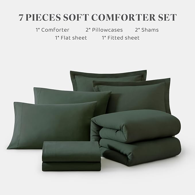 WRENSONGE King Comforter Set, 7 Pieces Deep Forest Soft Bed in a Bag King with Fitted Sheet, Flat Sheet, 2 Pillow Shams, and 2 Pillowcases- Warm Bedding Set for All Season