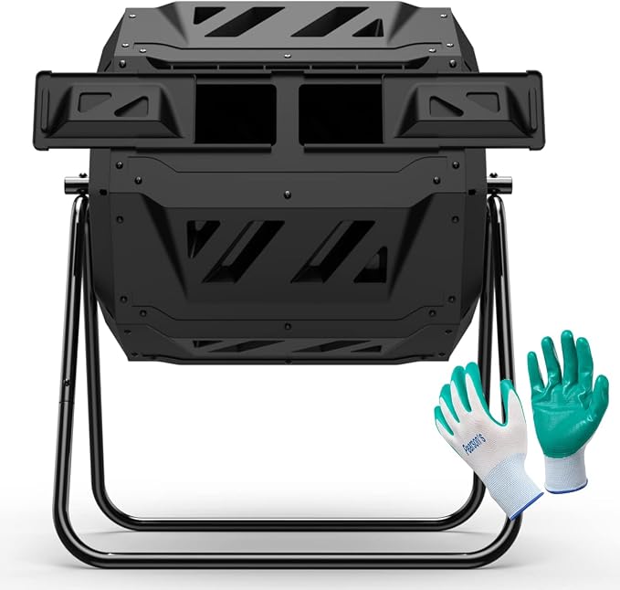 Compost Tumbler Bin Composter Dual Chamber 43 Gallon (Bundled with Pearson's Gardening Gloves) by NazhuraGoodCompanionAtHome