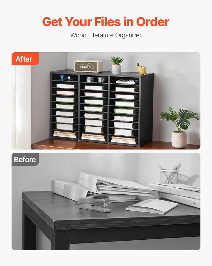 VEVOR Literature Organizer, 27 Compartments Office Mailbox with Removable Shelves, Wooden Mailbox Sorter Particle Board Office Home Classroom Storage, File Sorter for Files, Documents, Papers, Black - Image 4