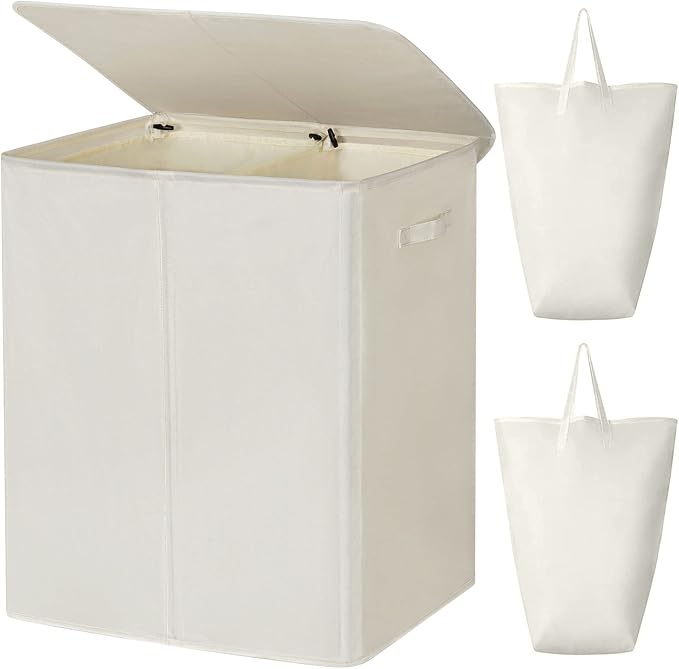 WOWLIVE 154L Double Laundry Hamper with Lid and Removable Laundry Bags, Large Dirty Clothes Hamper 2 section Collapsible Laundry Basket Dorm Room Storage for Bedroom, Bathroom, College,Beige by WOWLIVE