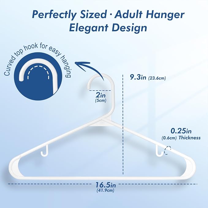 HOUSE DAY Plastic Hangers 20 Pack, Space Saving Clothes Hangers with Built-in Hooks, Durable & Strong Closet Organizers and Storage, Dorm Room Essential, Perfect for Shirts, Coat, Pants, Dress - White - Image 2