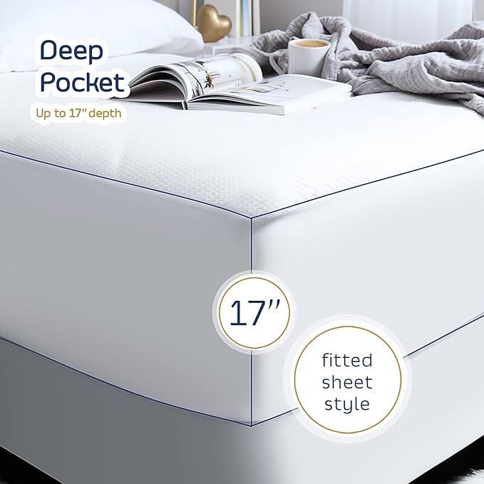 Nestl Waterproof Mattress Protector, Washable Mattress Cover, Fitted Mattress Pad with 17" Deep Pocket (Queen)