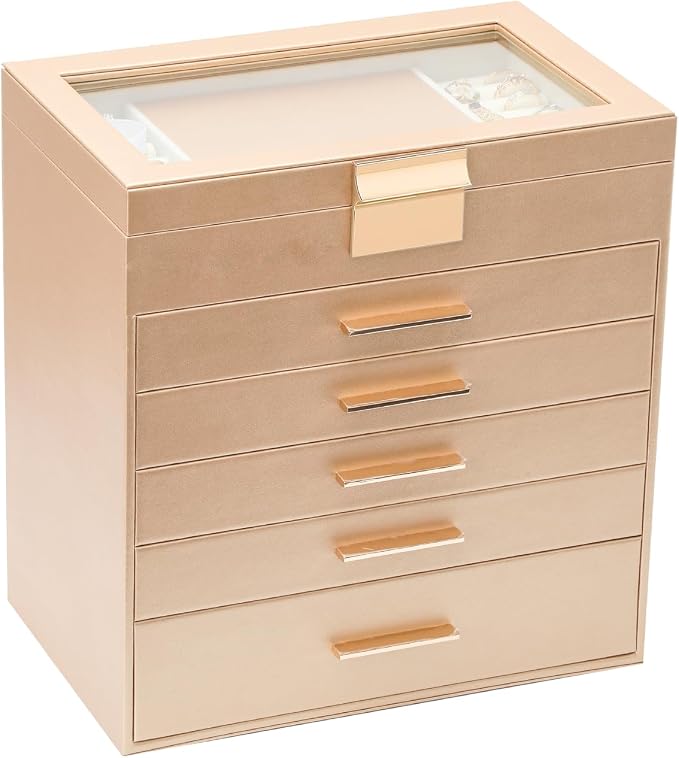 BOOVO Jewelry Boxes for Women, White and Black 6 Layer Large Jewelry Box for Necklace, Bracelet, Earrings, Rings Storage, Jewelry holder Organizer for Girls Gift (Gold, 6 layer) by BOOVO