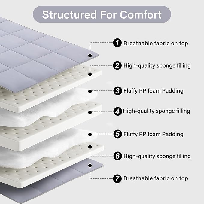 Tiita Memory Foam Mattress Topper Twin Size, 4" Thicken Futon Mattress with Storage Bag and 2 Straps, Portable Roll Up Travel Car Camping Mattress Floor Sleeping Pad, Grey
