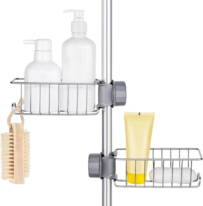 Clawfoot Tub Shower Caddy(Shower Rod Not Included),Clawfoot Tub Accessories,Tub Caddy,SUS304 Stainless Steel Shower Shelves,Clawfoot Tub Soap Caddy(Silver) by Buoluty