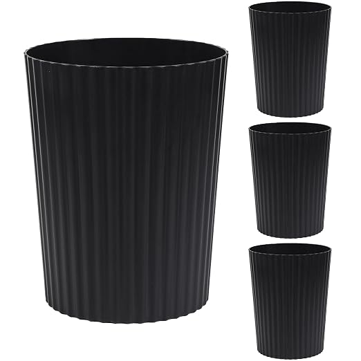 JiatuA Small Trash Can Plastic Wastebasket Round Garbage Container Bin for Bathroom, Kitchen, Bedroom, Home Office, College Dorm, Black 4 Pack by JiatuA