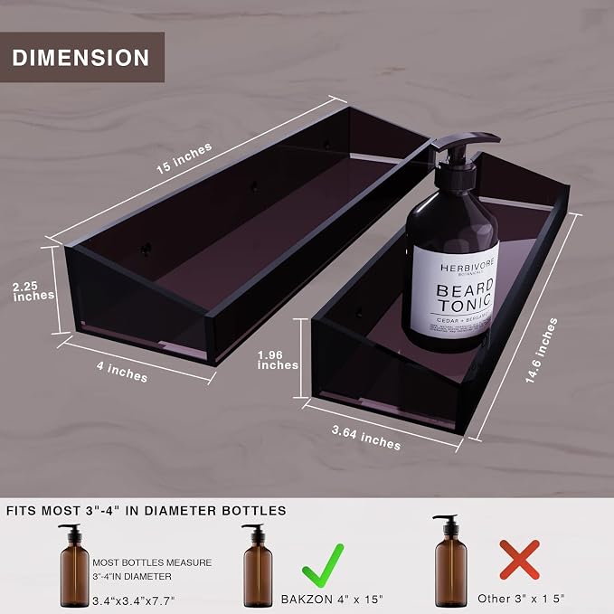 Bakzon Acrylic Wall Mount Organizer, Self Adhesive Shelves, No Drilling Hang Walls, for Bathroom, Kitchen, Living Room - Dark Brown - Image 3