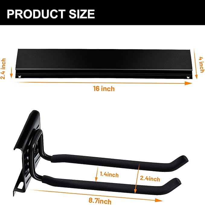 Wallmaster Garage Storage Organization Wall Mount, Garden Tool Rack Organizer Heavy Duty Folding Chair Hangers with 12 Adjustable Hooks 96inch Tracks Max Load 900lb - Image 4