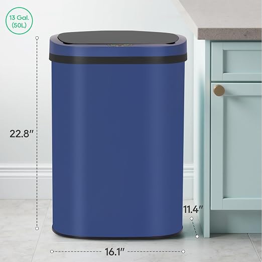 BestOffice 13‑Gallon Automatic Sensor Trash Can, Deep Blue – 50 L Touchless Motion‑Activated Kitchen Garbage Bin, Fingerprint‑Resistant Stainless Steel - Image 7