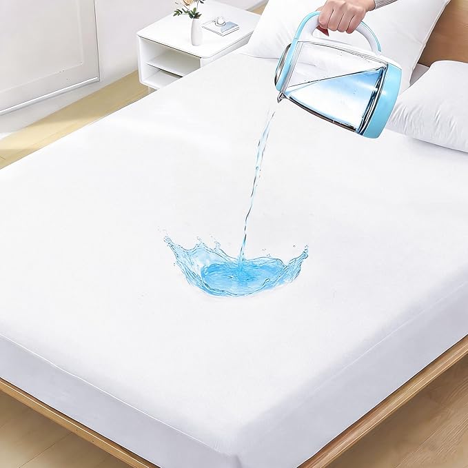 Twin XL Mattress Protector Waterproof- Washable Mattress Cover Twin XL Size Fitted Bed Pad Noiseless Plastic Protection Up to 18” Allergy Mattress Protector Soft&Breathable（White）