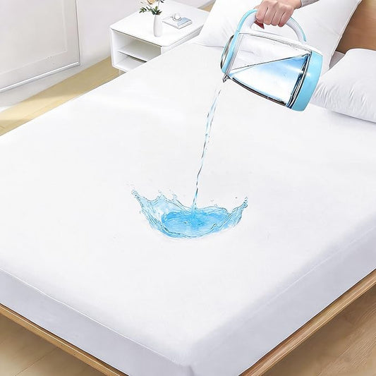 Queen Mattress Protector Waterproof- Washable Mattress Cover Queen Size Fitted Bed Pad Noiseless Plastic Protection Up to 18” Allergy Mattress Protector Soft&Breathable（White）
