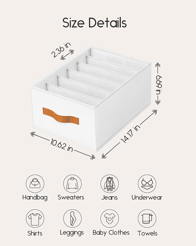 Homsorout Purse Organizer for Closet, Fabric Handbag Storage Organizer with Handles, Foldable Bag Organizer Drawer for Flat Handbags, Clothes, Towels or Pants, Closet Storage Organizer, White, 6 Pack - Image 8
