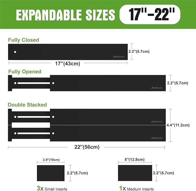 ANTOWIN Bamboo Drawer Dividers Organizers, Expandable Drawer Separators Splitter,17-22 inches Long Adjustable Spring-loaded Organizer for Large Utensil, Clothes, Tools Drawers (Black) - Image 3