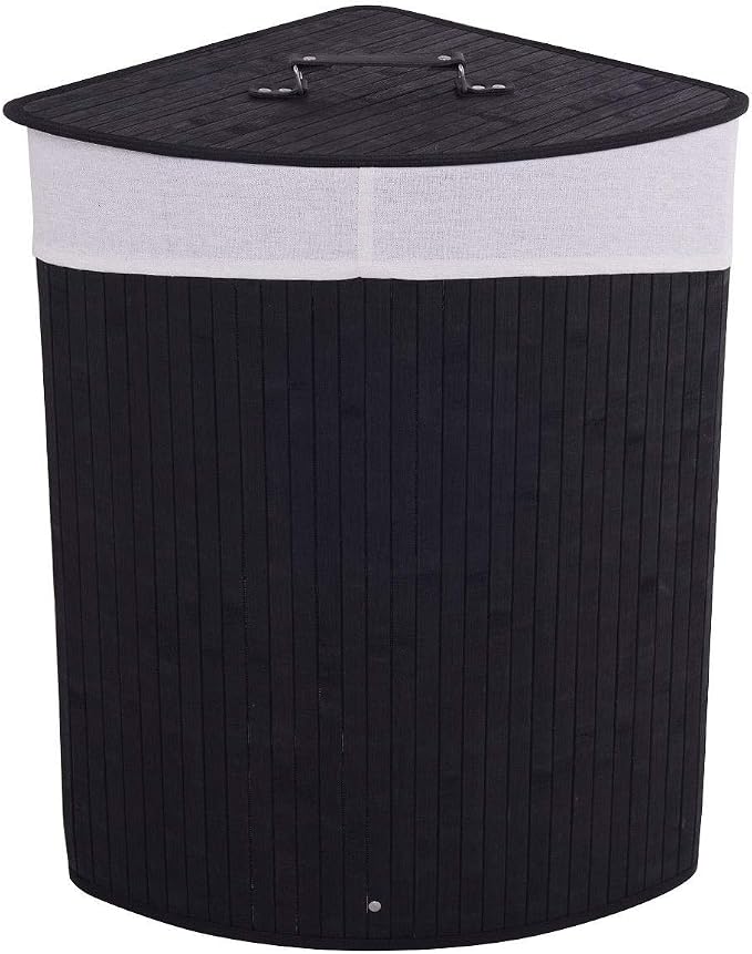 GOFLAME Corner Bamboo Laundry Hamper with Lid and Removable Liner, Washing Clothes Basket Storage Bin with Handle, Suitable for Bedroom, Bathroom, Laundry (Black) - Image 8