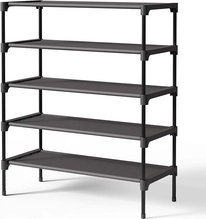 Kitsure Shoe Rack - Non-Woven Shoe Rack Shelf, Shoe Organizer for Closet, Entryway, Garage & Corridor, Stackable Shoe Shelves, 27.5" Wide - 5 Tier, Black by Kitsure